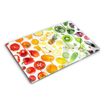 Glass chopping board Fruits and vegetables in rainbow colors