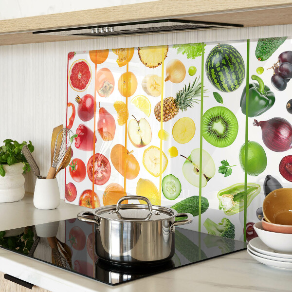 Glass chopping board Fruits and vegetables in rainbow colors