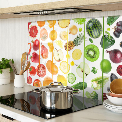 Glass chopping board Fruits and vegetables in rainbow colors