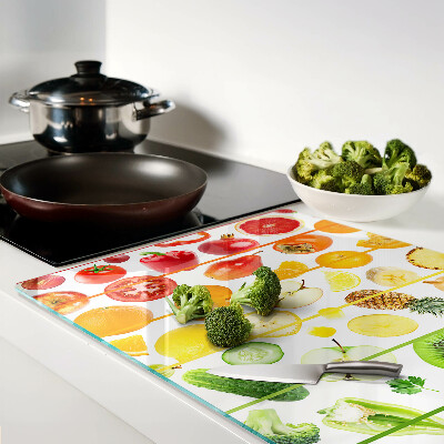 Glass chopping board Fruits and vegetables in rainbow colors