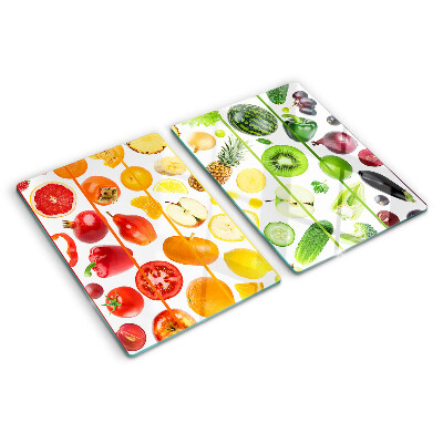 Glass chopping board Fruits and vegetables in rainbow colors