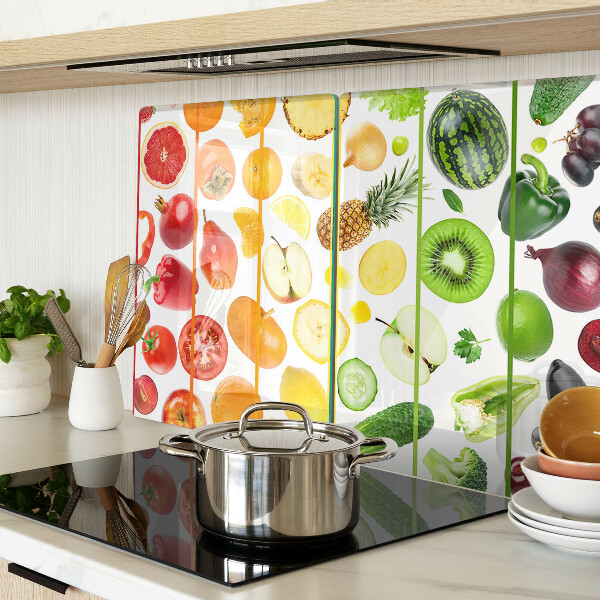 Glass chopping board Fruits and vegetables in rainbow colors