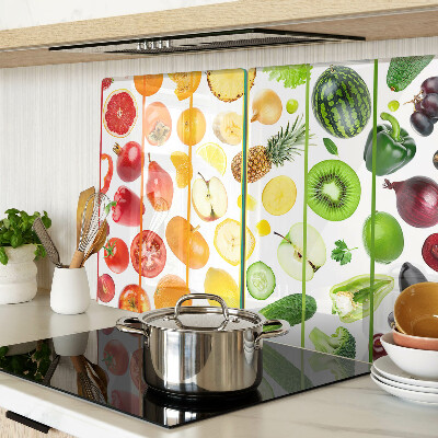 Glass chopping board Fruits and vegetables in rainbow colors