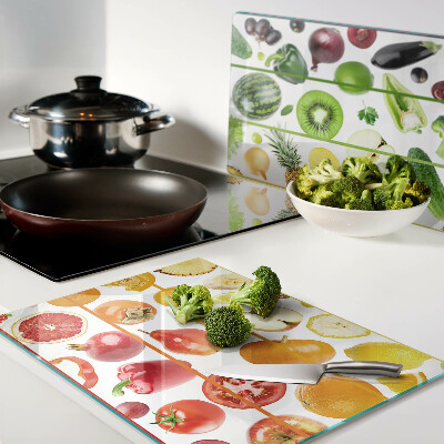 Glass chopping board Fruits and vegetables in rainbow colors