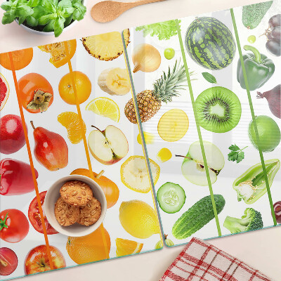 Glass chopping board Fruits and vegetables in rainbow colors