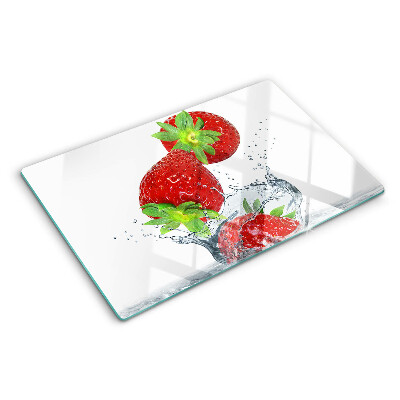 Glass cutting board Strawberries in water
