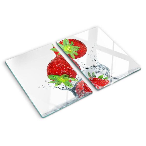 Glass cutting board Strawberries in water