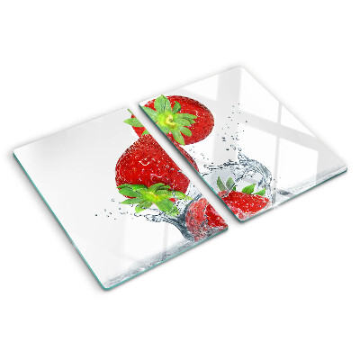 Glass cutting board Strawberries in water