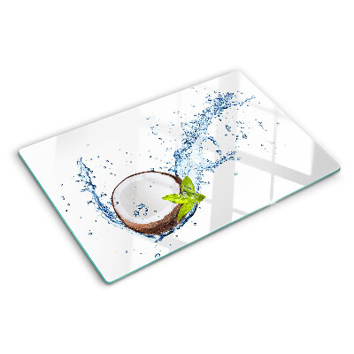 Glass cutting board Coconut with water and mint