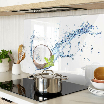 Glass cutting board Coconut with water and mint