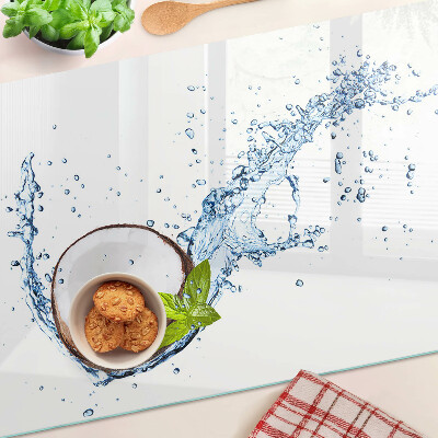 Glass cutting board Coconut with water and mint