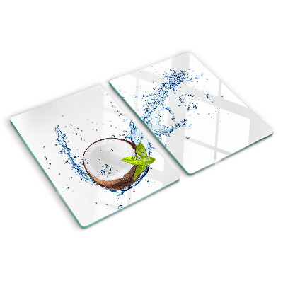 Glass cutting board Coconut with water and mint