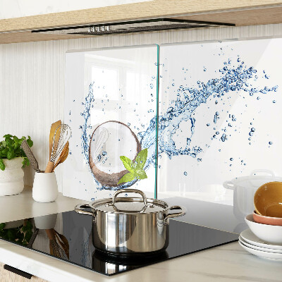 Glass cutting board Coconut with water and mint