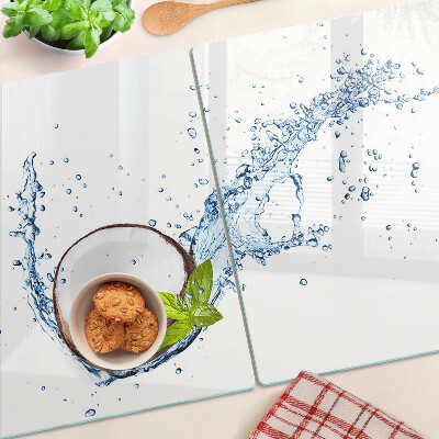Glass cutting board Coconut with water and mint