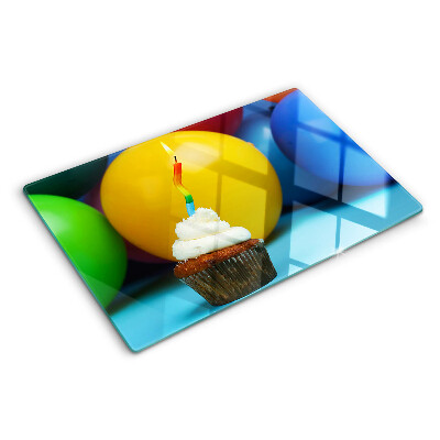Glass kitchen board Birthday cupcake with balloons