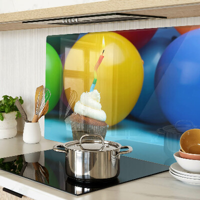 Glass kitchen board Birthday cupcake with balloons