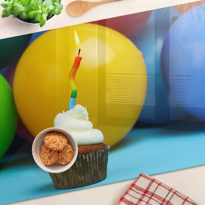 Glass kitchen board Birthday cupcake with balloons
