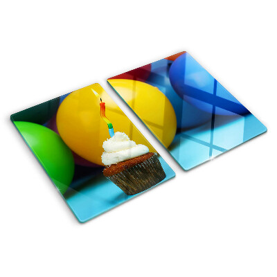 Glass kitchen board Birthday cupcake with balloons