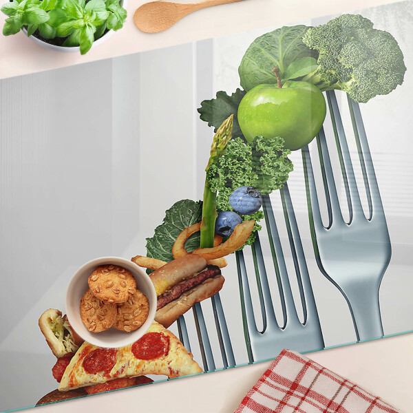 Glass cutting board Food on a fork
