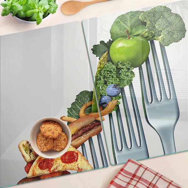 Glass cutting board Food on a fork