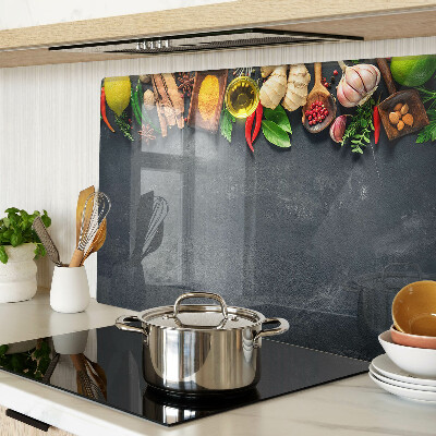 Glass kitchen board Kitchen spices and ingredients