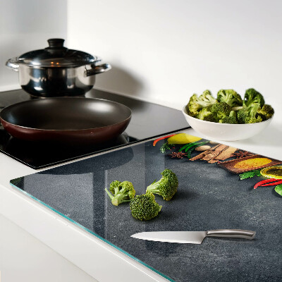 Glass kitchen board Kitchen spices and ingredients