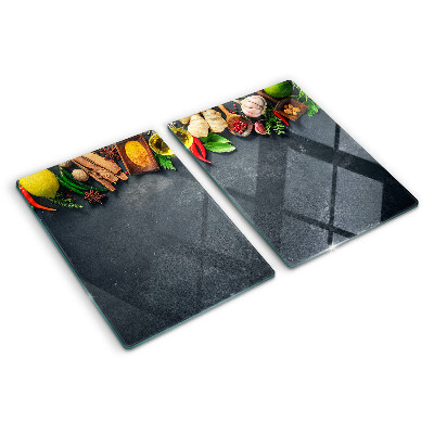 Glass kitchen board Kitchen spices and ingredients
