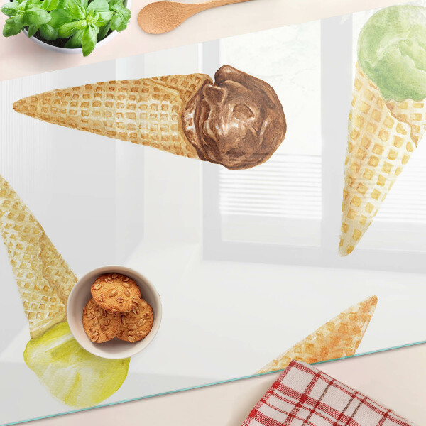 Glass kitchen board Ice cream in a waffle cone