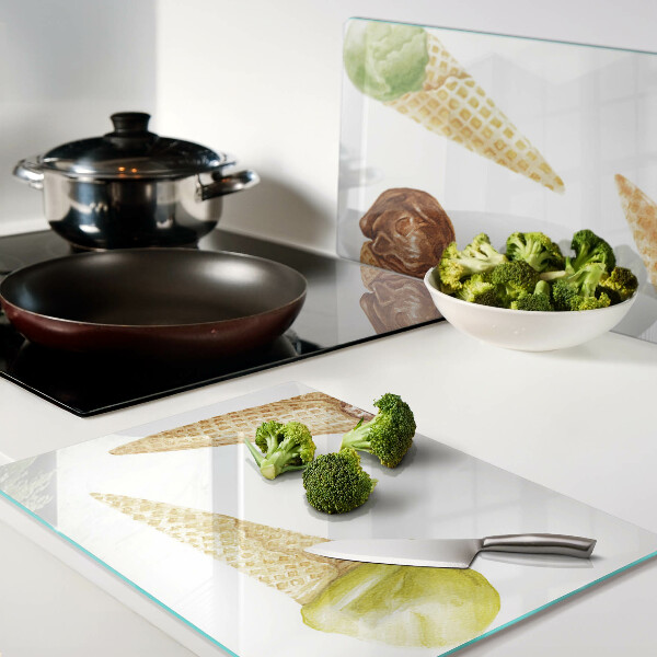 Glass kitchen board Ice cream in a waffle cone