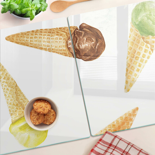 Glass kitchen board Ice cream in a waffle cone