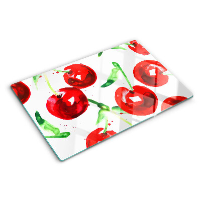 Chopping board Red cherries on a white background