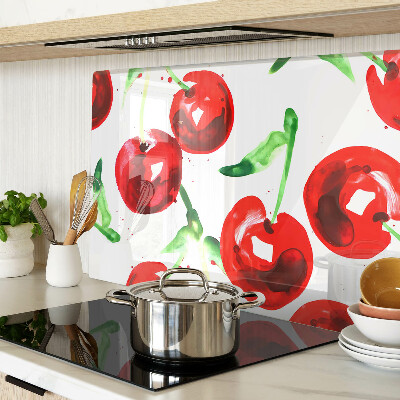 Chopping board Red cherries on a white background