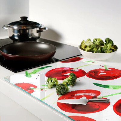 Chopping board Red cherries on a white background