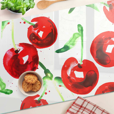 Chopping board Red cherries on a white background