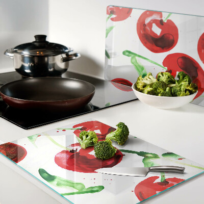 Chopping board Red cherries on a white background