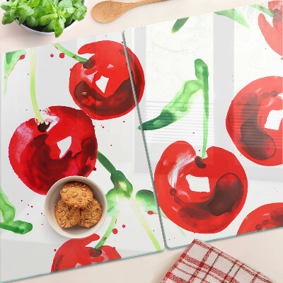 Chopping board Red cherries on a white background