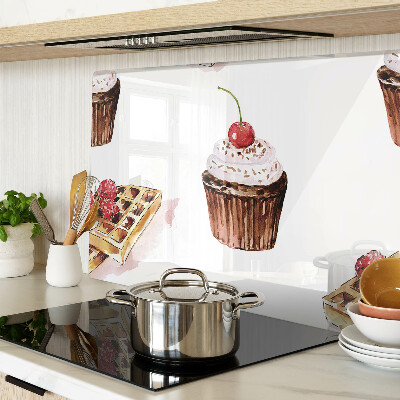 Cutting board Waffles and cupcakes with cherries
