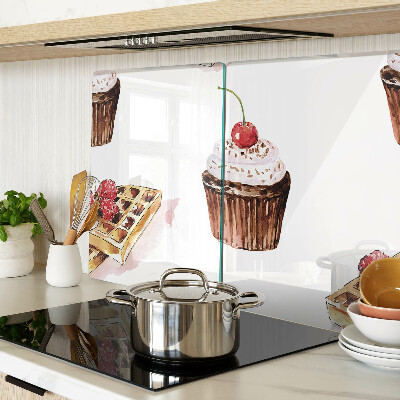 Cutting board Waffles and cupcakes with cherries