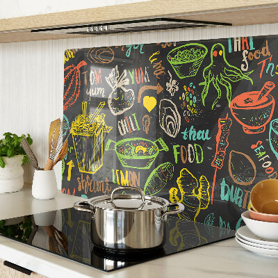 Glass chopping board Culinary theme with food