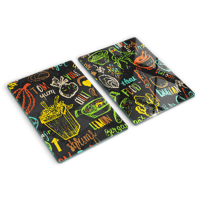 Glass chopping board Culinary theme with food