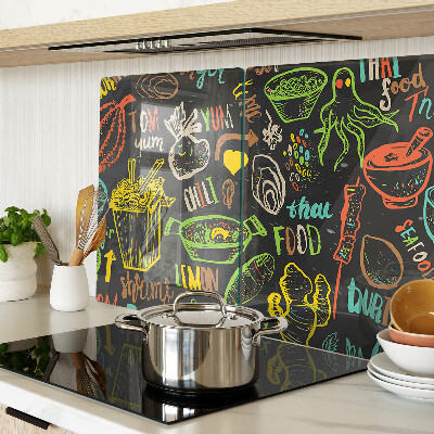 Glass chopping board Culinary theme with food