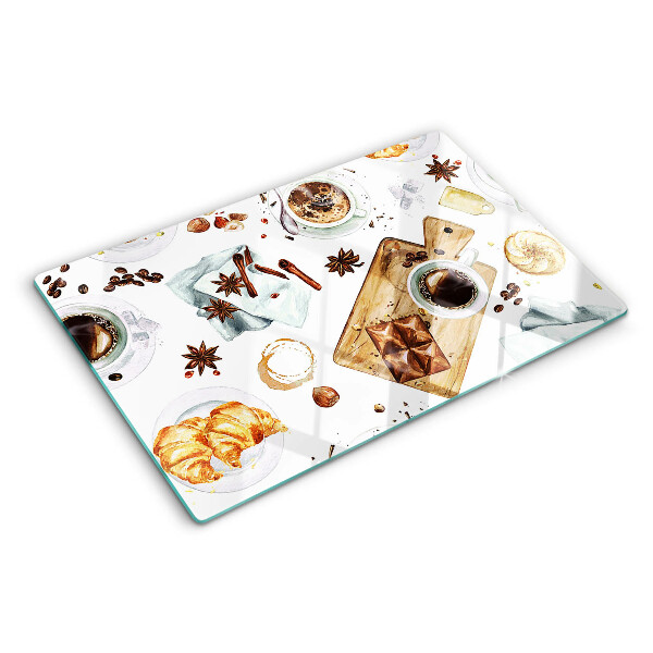 Glass cutting board Coffee delicacies and baked goods