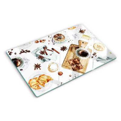 Glass cutting board Coffee delicacies and baked goods