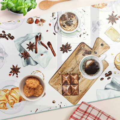 Glass cutting board Coffee delicacies and baked goods