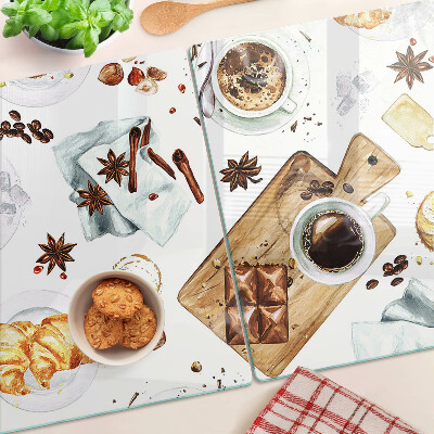 Glass cutting board Coffee delicacies and baked goods