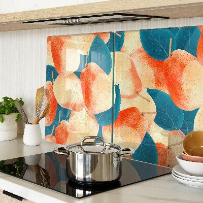Chopping board Peaches against the background of leaves