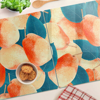 Chopping board Peaches against the background of leaves