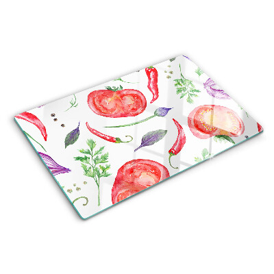 Cutting board Vegetable accents in watercolor