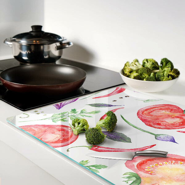 Cutting board Vegetable accents in watercolor