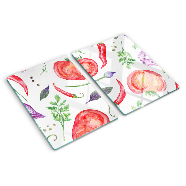 Cutting board Vegetable accents in watercolor